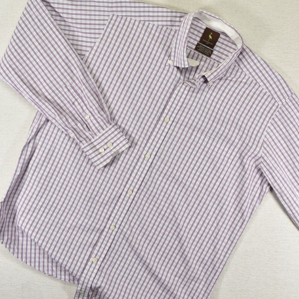 Tailorbyrd Mens Large Purple White Plaid Button Down Dress Shirt Long Sleeve